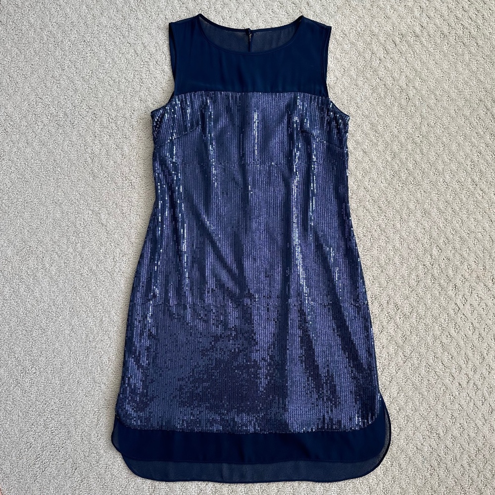 Vince Camuto Sequined Sleeveless Shift Dress Navy Blue 2 Cocktail Party Holiday